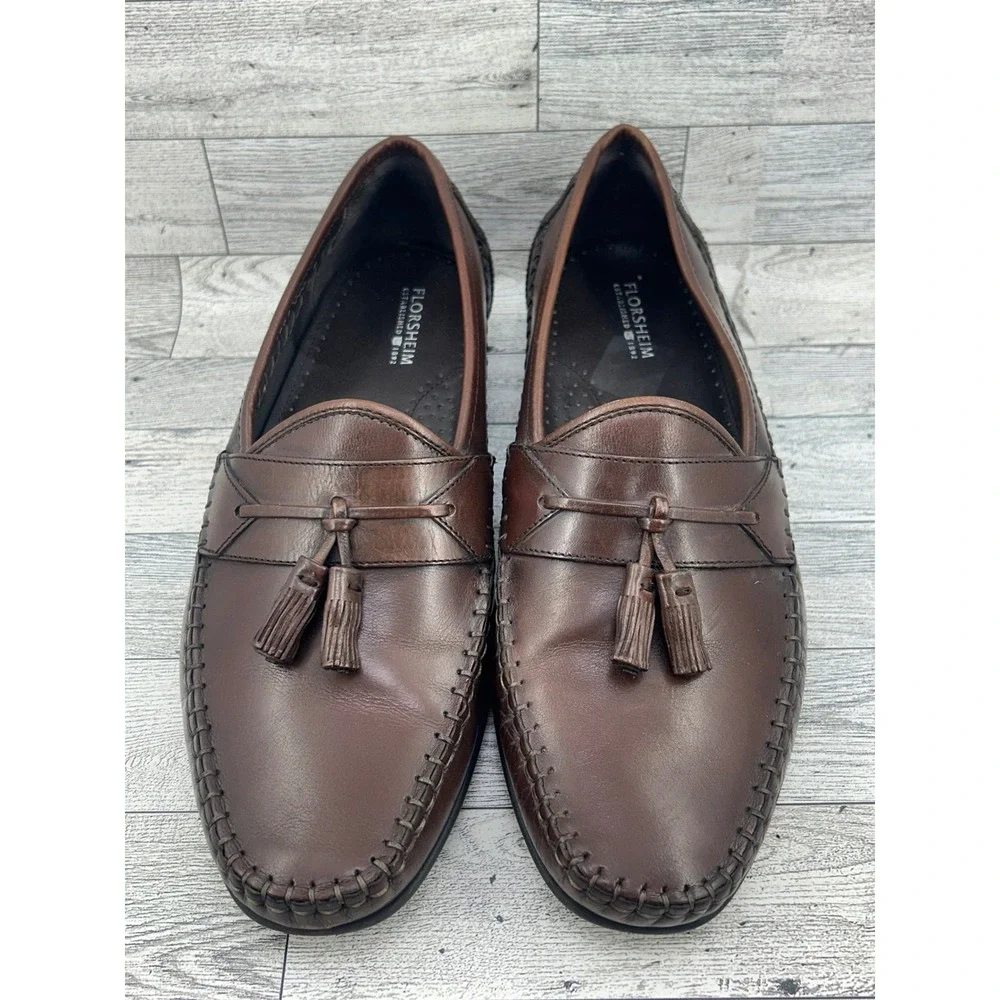 Florsheim Men 11661‎ 200 Brown Leather Tassel Loafer Shoes Size 9 EEE Extra Wide